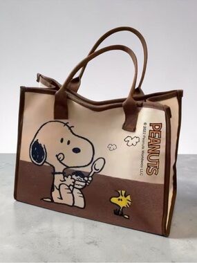 Peanuts Canvas Tote with Snoopy & Woodstock in Cream and Brown limited